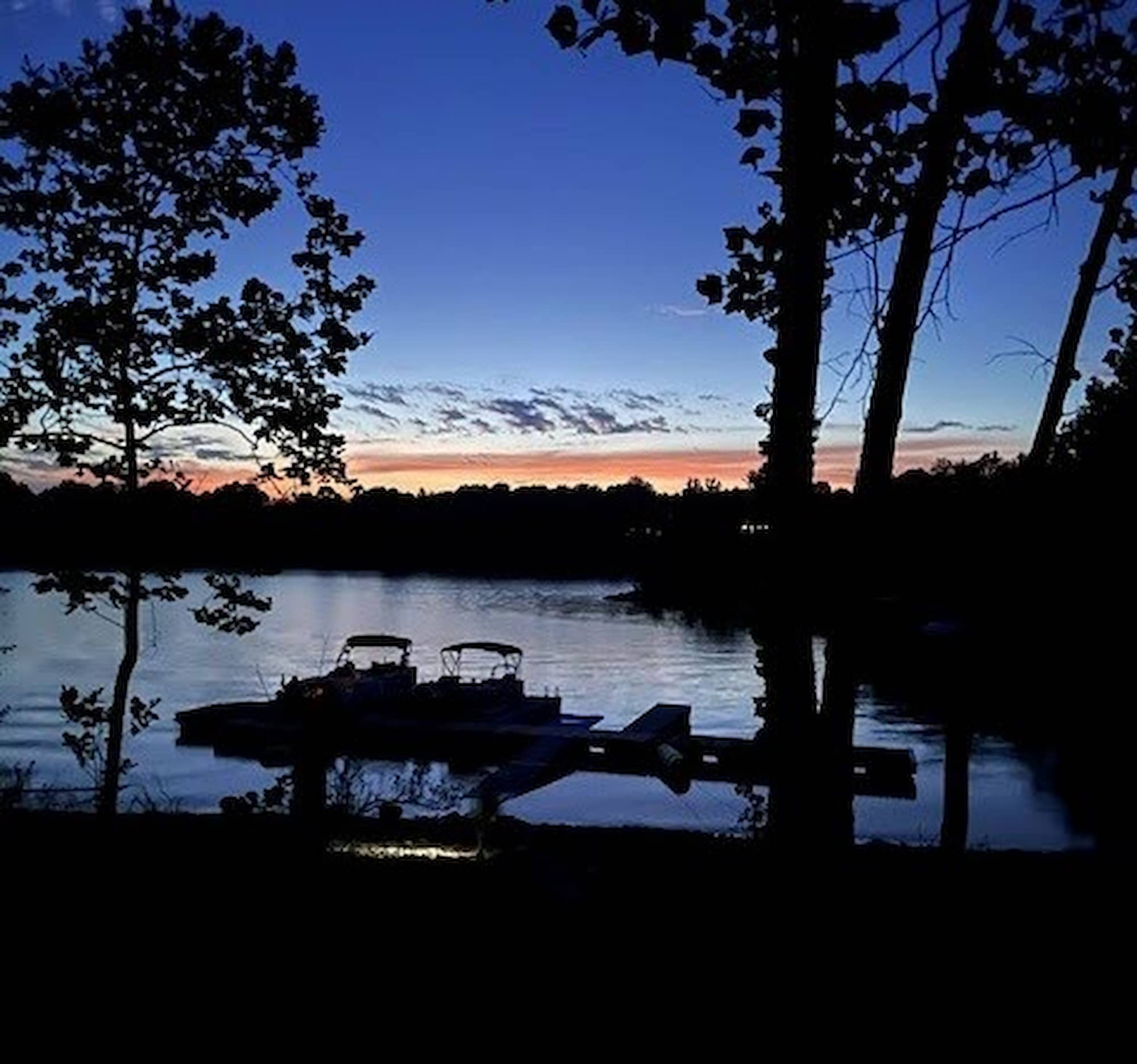 Sunset over the lake at 2199 Bluebird